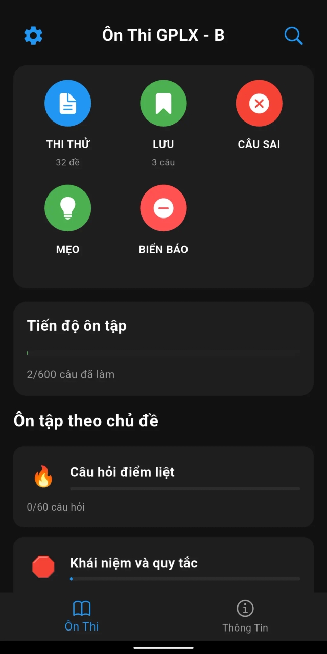 GPLX App Dark Mode